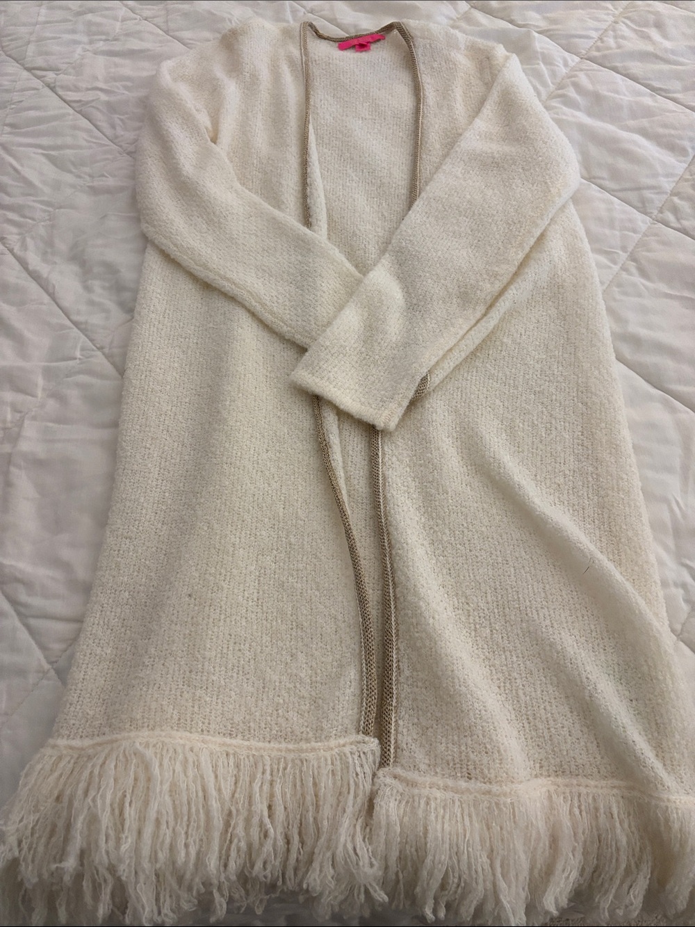 Lilly Pulitzer Cream V-Neck Sweater with Metallic Trim